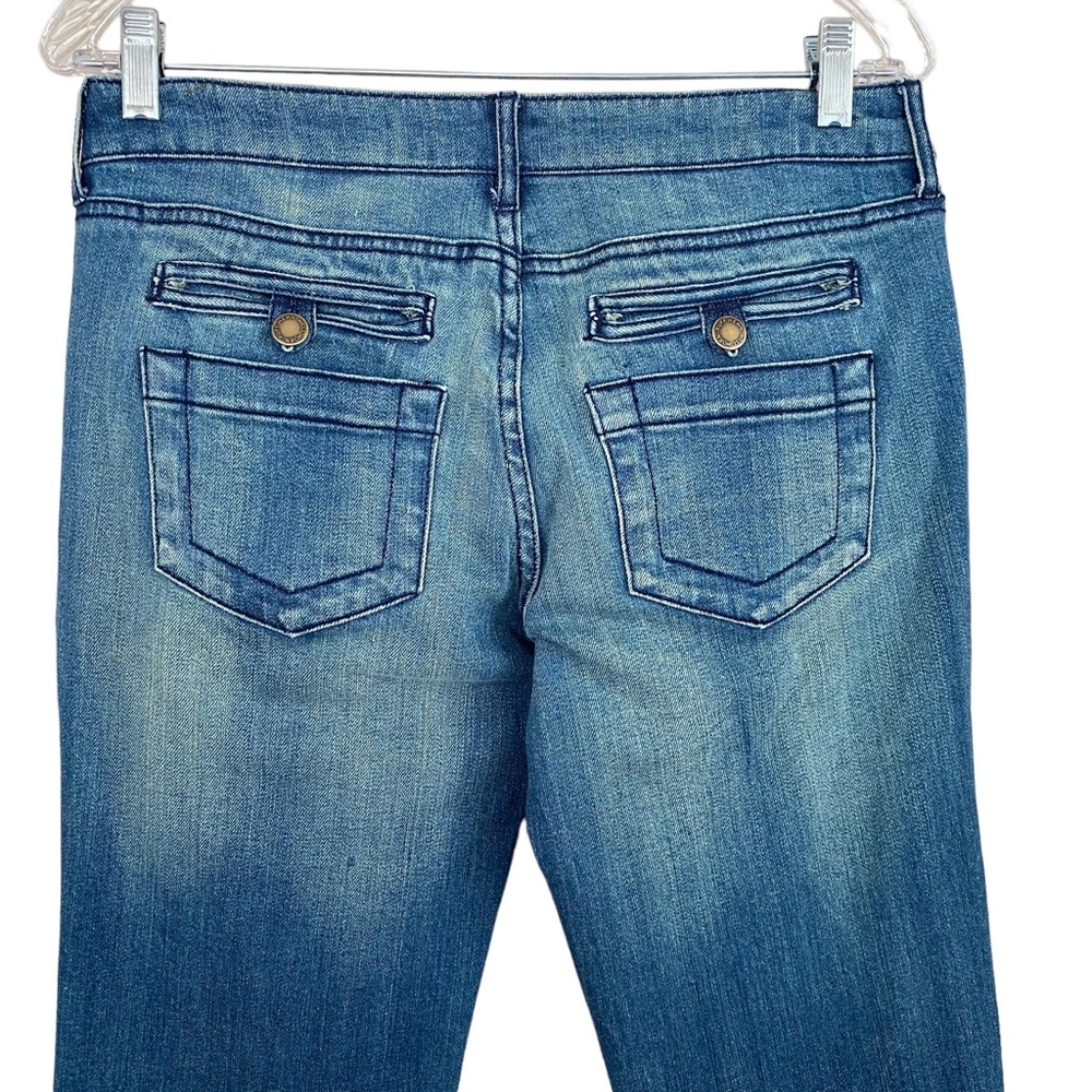 Ruff Hewn Light to Medium Wash Distressed & Whiskered Flare Jeans Size 4 - Picture 6 of 7